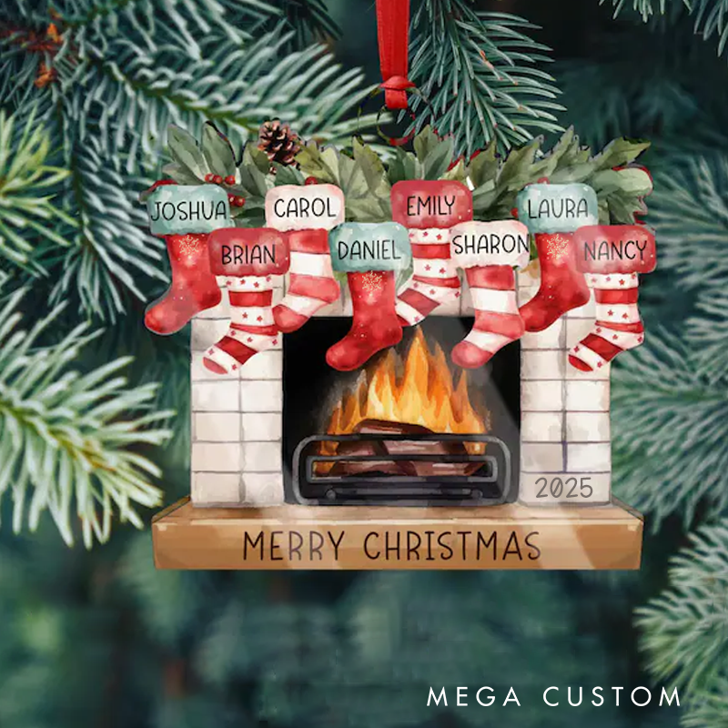 Personalized Christmas Ornaments Custom Family Christmas Stocking Christmas Ornament, Stockings on Fireplace Christmas Gift