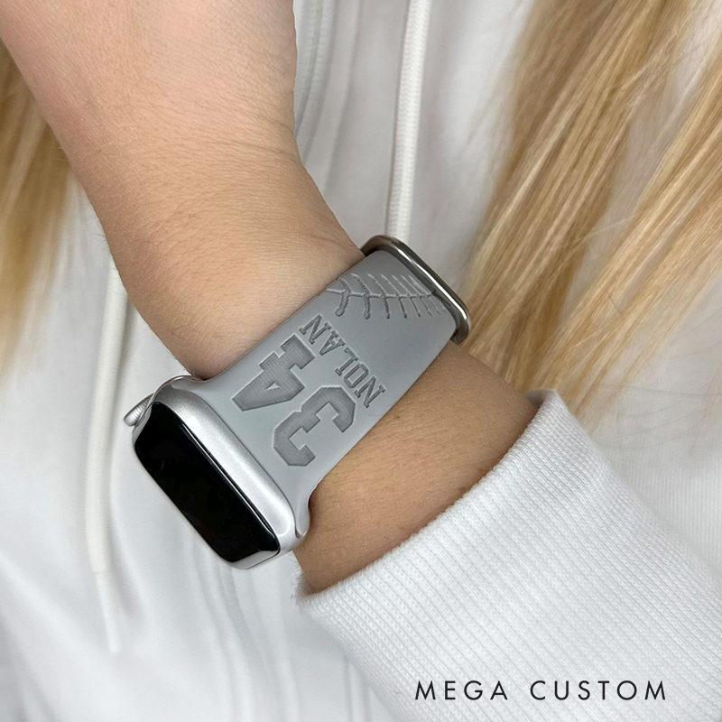 Personalized Baseball Silicone Watch Band with Custom Name and Number  