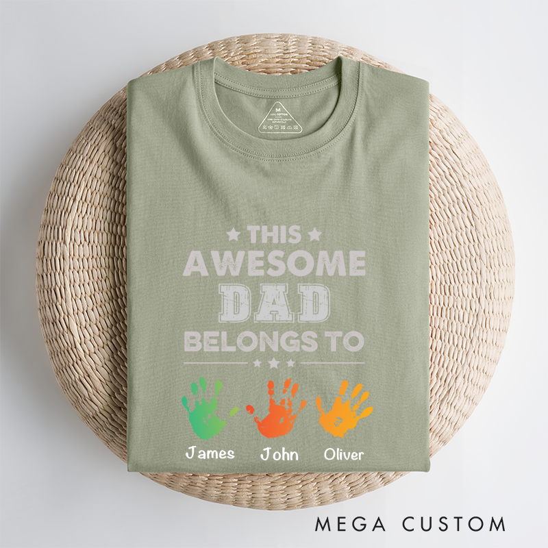 Personalized Awesome Dad Belongs to Hand Prints Unity of Family Classic T-shirt