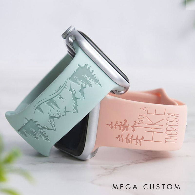 Personalized Mountain Hiking Apple Watch Band Engraved Take a Hike Watch Band Outdoor Adventure Gift
