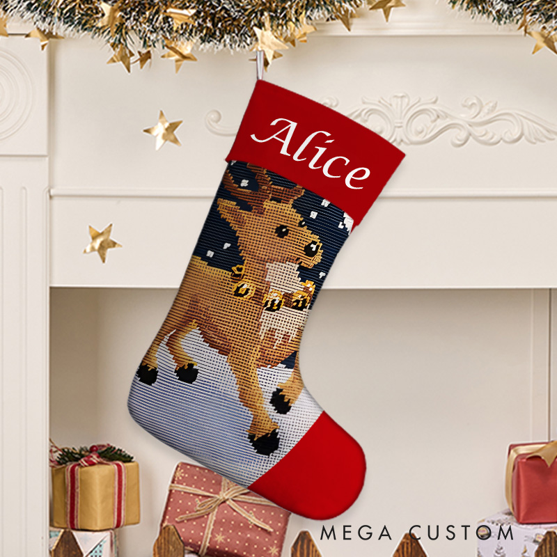 Personalized Reindeer and Snowflakes Christmas Stocking