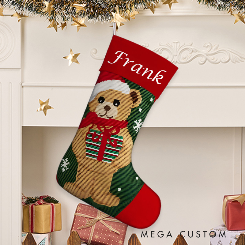 Personalized Teddy Bear with Presents Christmas Stocking
