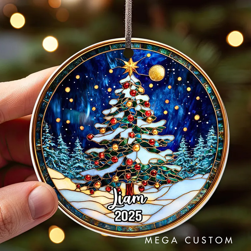 Personalized Stained Glass Style Art Santa Christmas Ornament Glass Ornament Art Lovers Christmas Gift Artistic Xmas Gift Christmas Decor