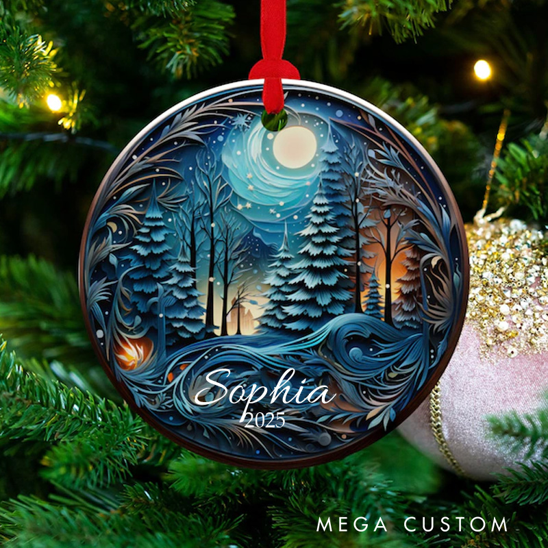 Personalized Papercutting style 2D Art Ceramic Christmas Ornament Ceramic Ornament Art Lovers Christmas Gift Artistic Xmas Gift Christmas Decor