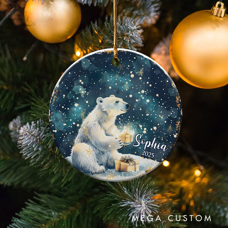 Personalized Watercolor Polar Bear Art Christmas Ornament Ceramic Ornament Art Lovers Christmas Gift Artistic Xmas Gift Christmas Decor