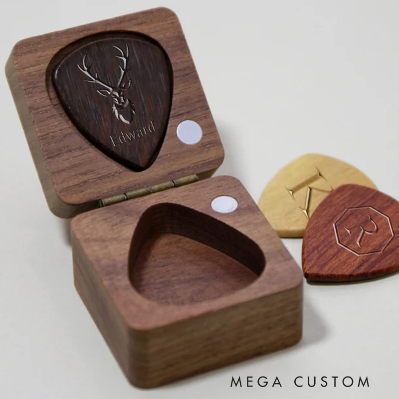 Personalized Wooden Guitar Picks Box Custom Guitar Pick Holder Storage Wood Guitar Plectrum Organizer Case Music Gift for Guitarist Musician