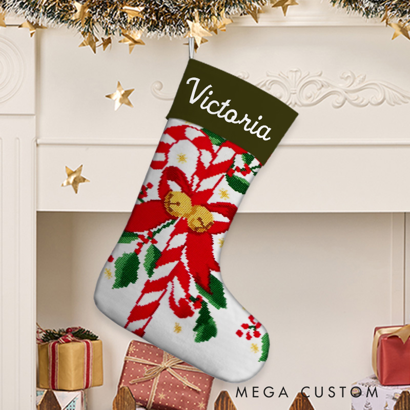 Personalized Candy Cane and Holly Christmas Stocking