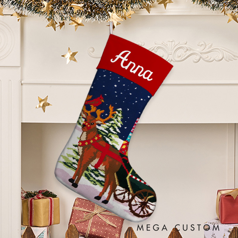 Personalized Reindeer and Sleigh Christmas Stocking