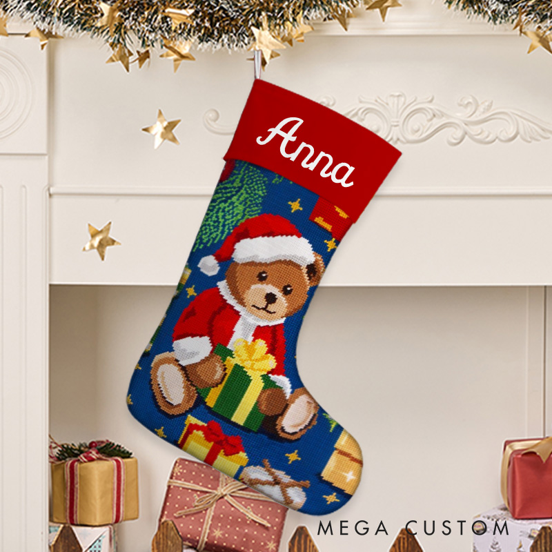 Personalized Teddy Bear with Gifts Christmas Stocking
