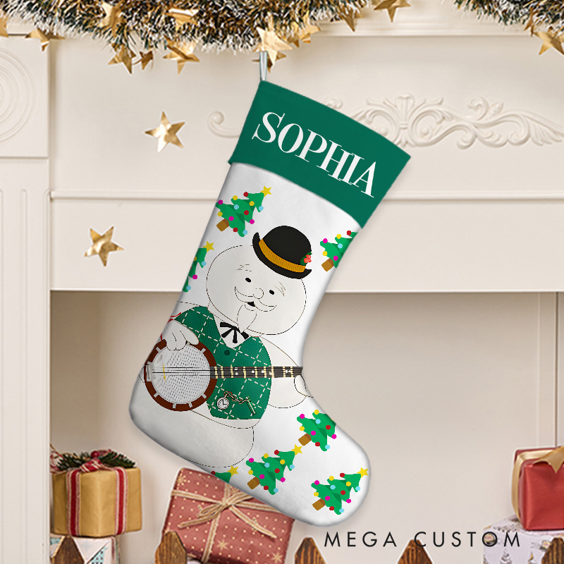 Personalized Snowman with Holly Christmas Stocking