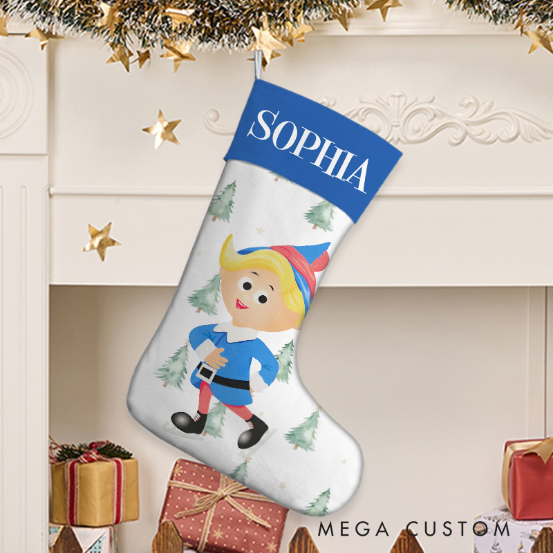 Personalized Festive Elf with Trees Christmas Stocking