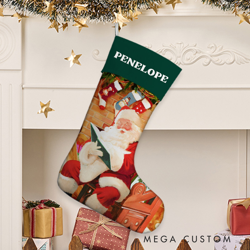 Personalized Santa by Fireplace Christmas Stocking