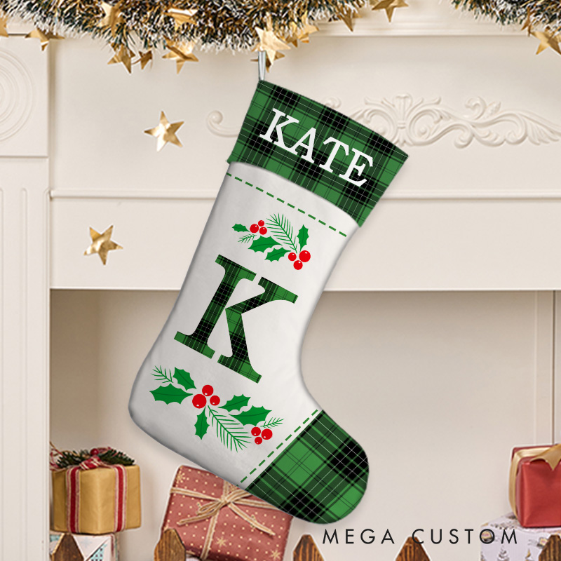 Personalized Holly Initials Christmas Stocking