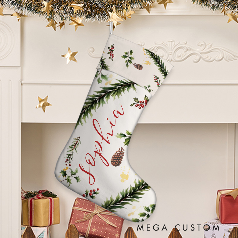 Personalized Holly Script Christmas Stocking