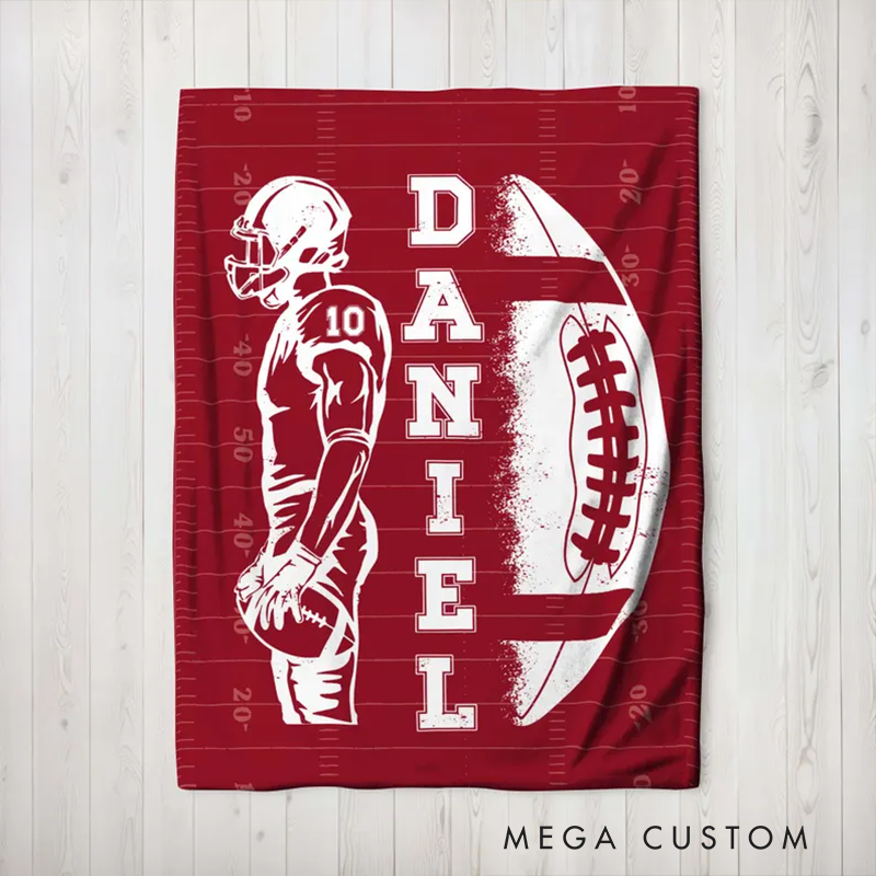 Personalized Football Blanket with Custom Name and Number Design