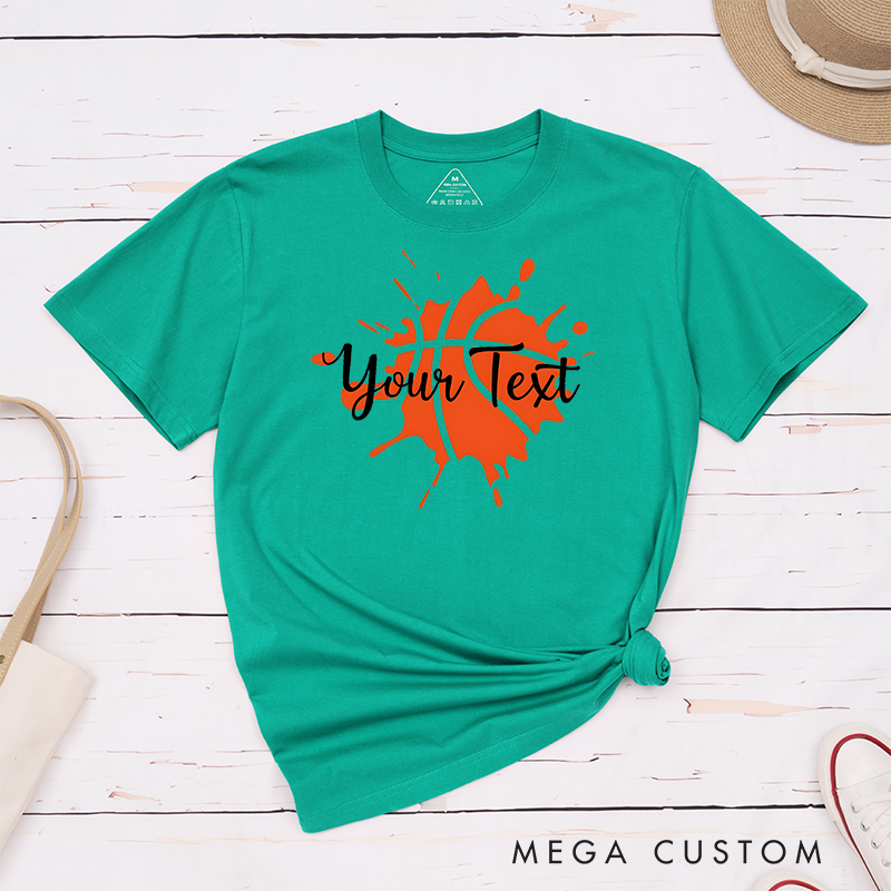 Personalized Basketball T-Shirt with Custom Text Bold Splash Design and Multiple Color Options for Fans Players and Teams