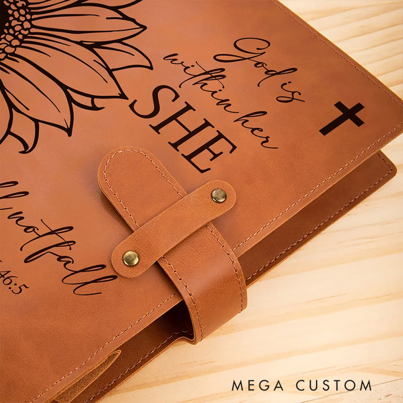 Personalized Bible Verse Sunflower Portable A5 PU Leather Notebook Cover with Text and Pocket Birthday Inspirational Gift for Women