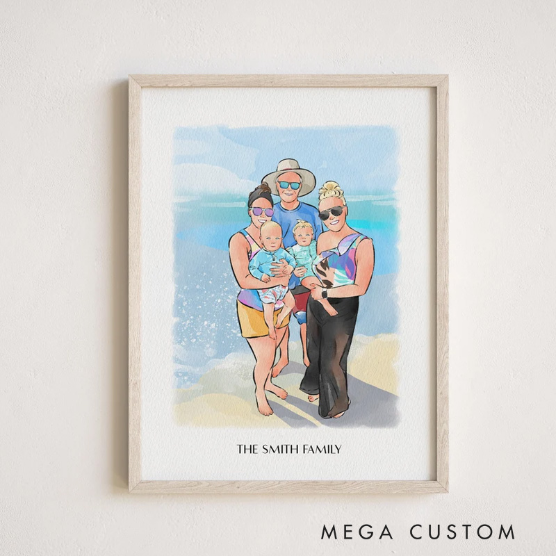 Personalized Cute Watercolor Wall Art For Couples Pets House Family Poster Without Frame Custom Art Lover Gift Custom Portrait