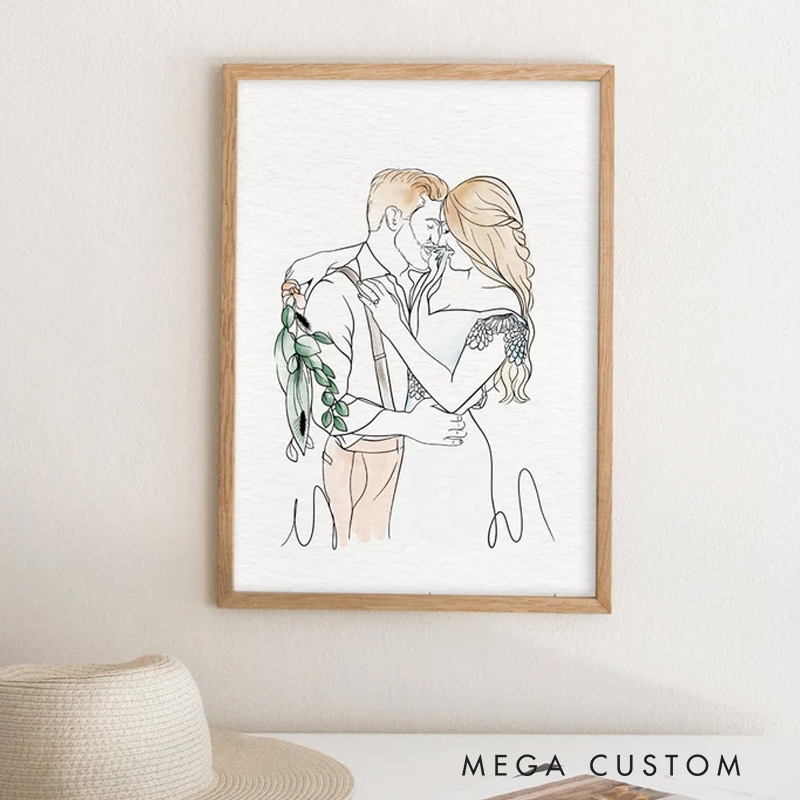 Personalized Watercolor Illustration Wall Art For Couples Pets House Family Poster Without Frame Custom Art Lover Gift Custom Portrait