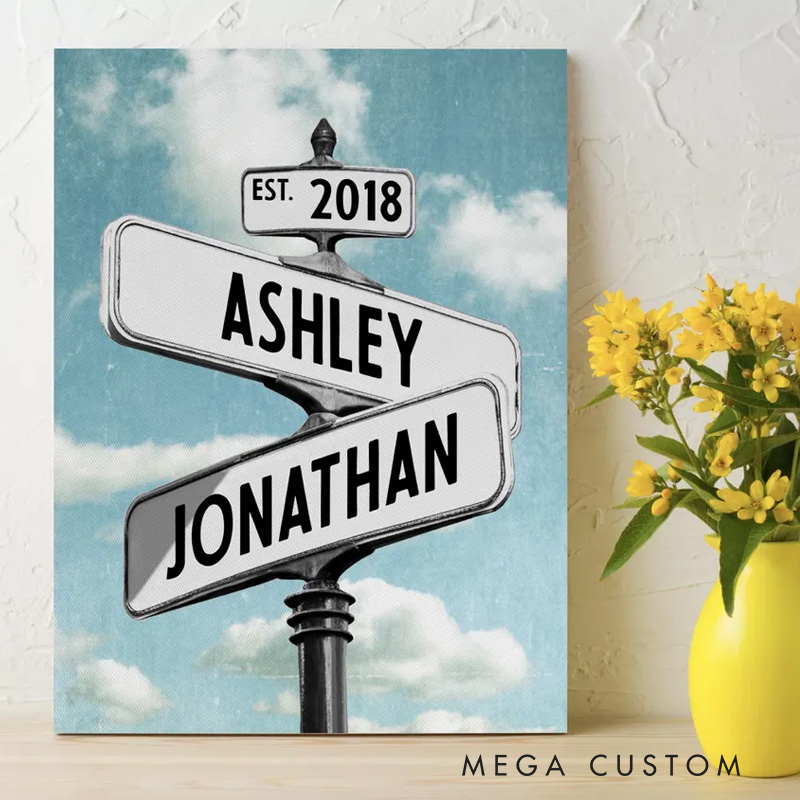Personalized Vintage Street Sign For Couples Wall ArtPoster Without Frame Custom Name and Date Street Sign Custom Art