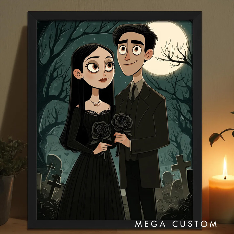 Personalized Gothic Illustration Wall Art For Couples Pets Family Poster Without Frame Custom Art Lover Gift Custom Portrait Halloween