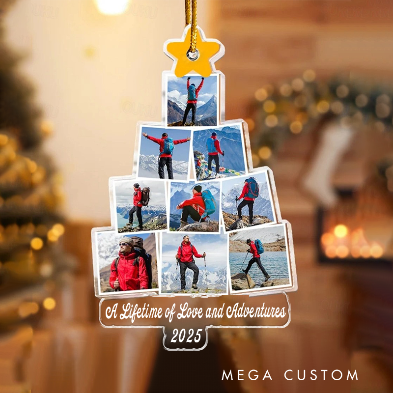 Personalized Photo Camping Christmas Tree Ornament Outdoor Hiking Lover Christmas Decor Gift for Travel Family 