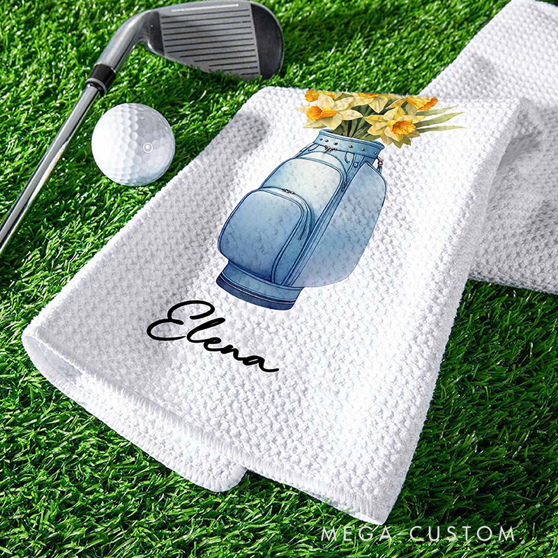 Personalized Golf Towel with Custom Birthday Flower and Name Design  