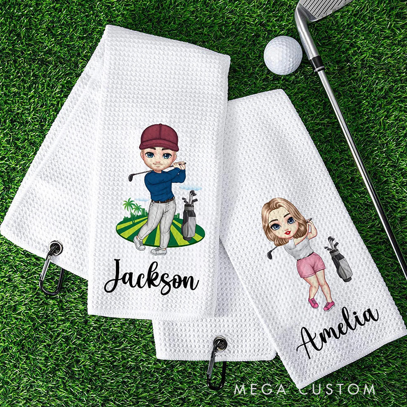 Personalized Golf Towel with Custom Character and Name Design 