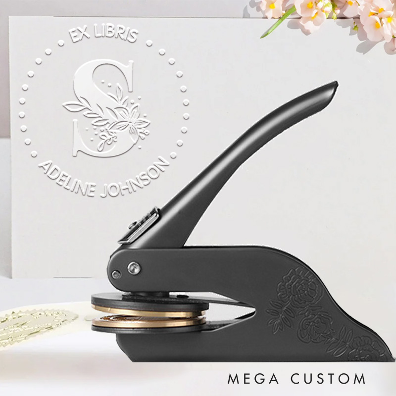 Personalized Floral Initial Book Embosser Stamp Hand Held Flower Embosser with Name and Title Birthday Gift for Book Lovers Librarian Gift