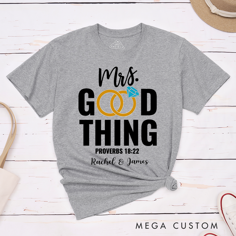 Personalized Proverbs 18:22 Bible Verse Classic T-Shirt with Name Crew Neck Shirt Christian Shirt Religious Gift Birthday Gift