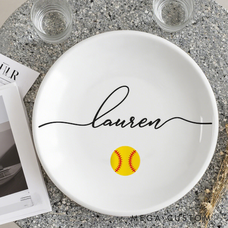 Personalized Softball Themed Ring Dish with Customizable Name  