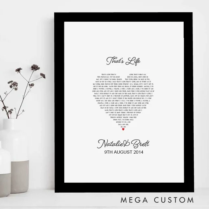 Personalized Song Lyrics Heart Print Without Frame Favourite Song Lyric Music Wall Art