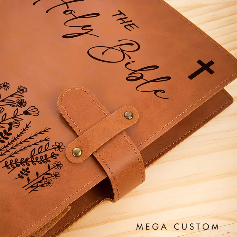 Personalized the Holy Bible Flower Portable A5 PU Leather Notebook Cover with Bible Chapter and Pocket Birthday Inspirational Gift for Christian