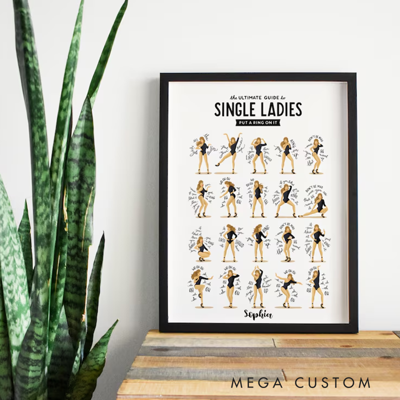 Personalized Single Ladies Dance Music Poster Dance Tutorial Illustration Funny Poster Fun Pop Art Wall Art Without Frame Typography Lyrics
