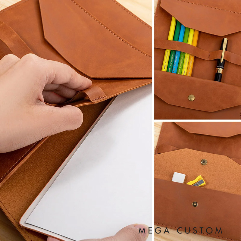 Personalized Cross Artistic Name PU Leather A5 Notebook Cover with Compartments Birthday Gift for Artist Christian