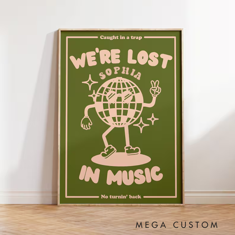 Personalized Lost in Music Disco Mascot Music Print and Poster Wall Art Without Frame
