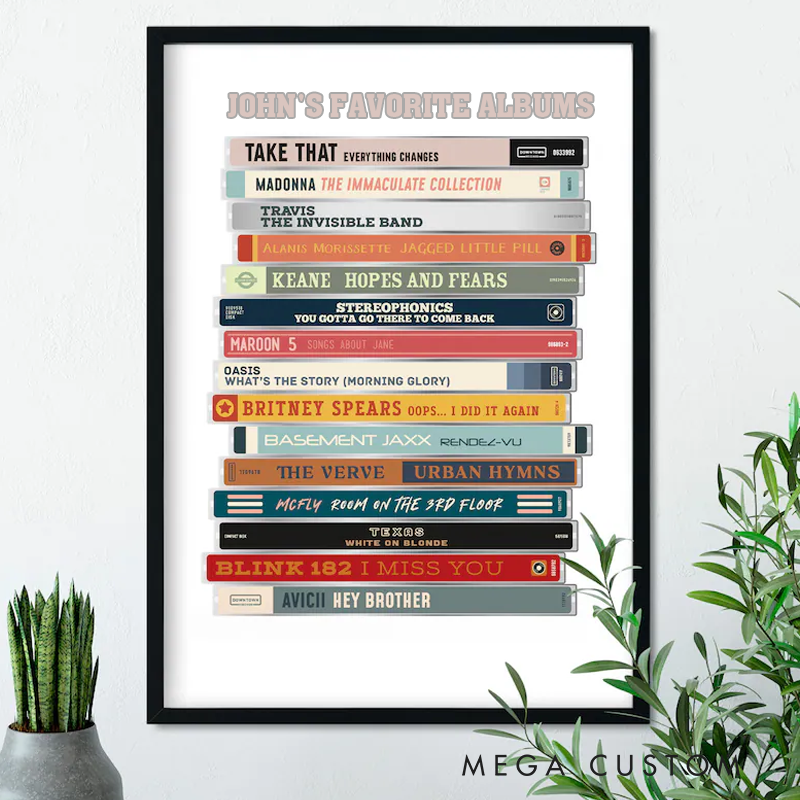Personalized CD Stack Print Retro Music Poster Custom Favourite Song Print CD Wall Print Without Frame Music Poster