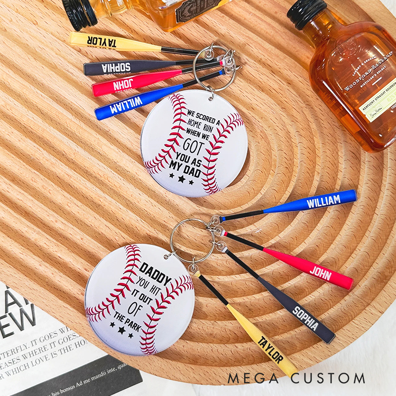 Personalized Baseball Acrylic Keychain for Dad with Baseball and Name Charms  