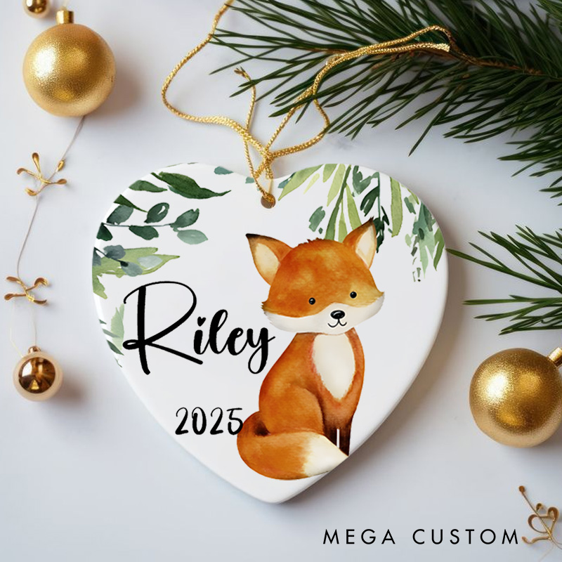 Personalized Baby Fox First Christmas Ornament Featuring Woodland Charm Christmas Ornament
