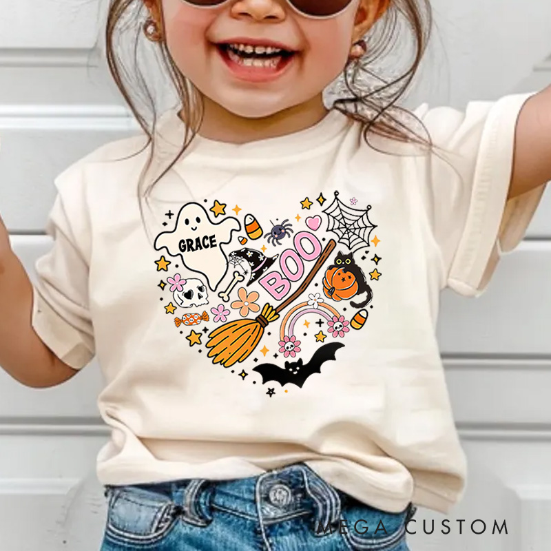 Personalized Halloween Heart Shirt for Kids Happy Halloween Kids Shirt Halloween Witch Tee 