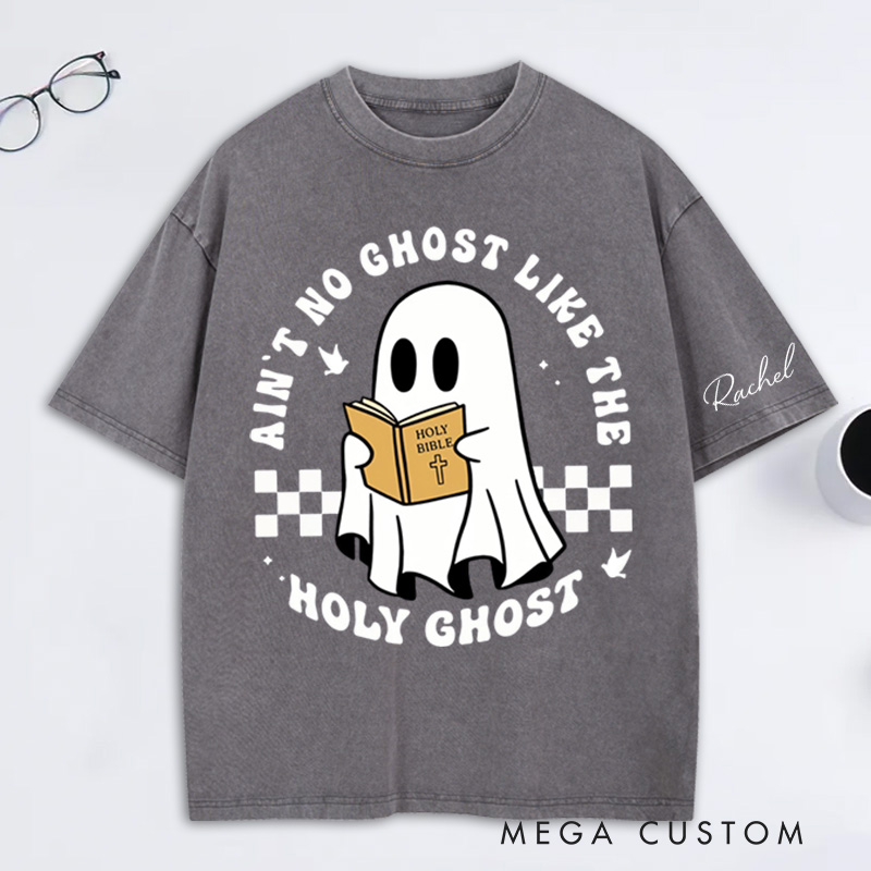 Personalized Ghost with Bible Washed T-Shirt Retro Shirt with Name Halloween Gift Christian Gift
