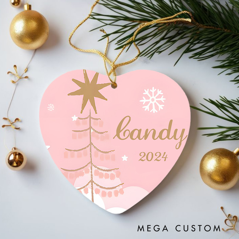 Personalized Pink Christmas Tree Ornament Featuring Elegant Holiday Accents Christmas Ornament