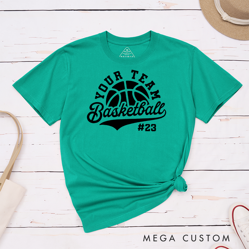 Personalized Basketball T-Shirt with Your Team Name Bold Graphic and Custom Jersey Number