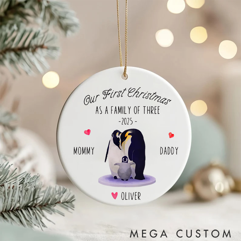 Personalized Family Christmas Ornaments Celebrating Our First Christmas as a Joyful Family of Three for Baby's First Christmas