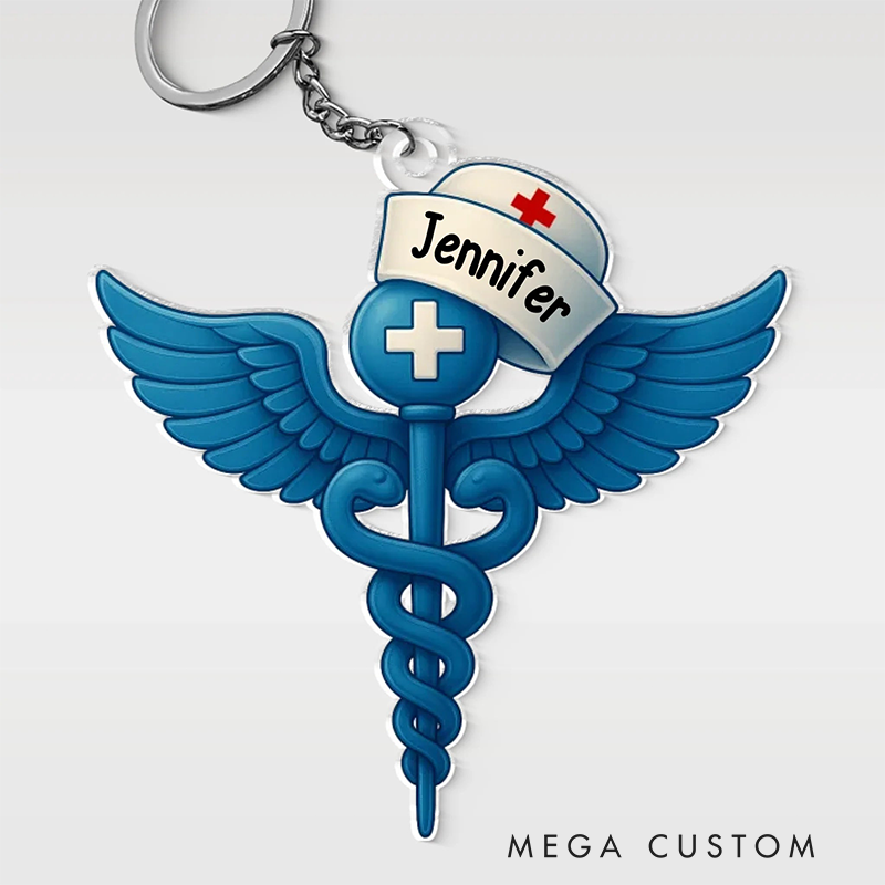 Personalized Nurse Acrylic Keychain Custom Shaped Acrylic Keychain With Wings Of Compassion Design Keychain