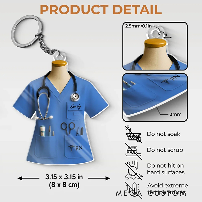 Personalized Nurse Acrylic Keychain Custom Shaped Acrylic Keychain Pocket Full Of Tools Heart Full Of Care Design Keychain