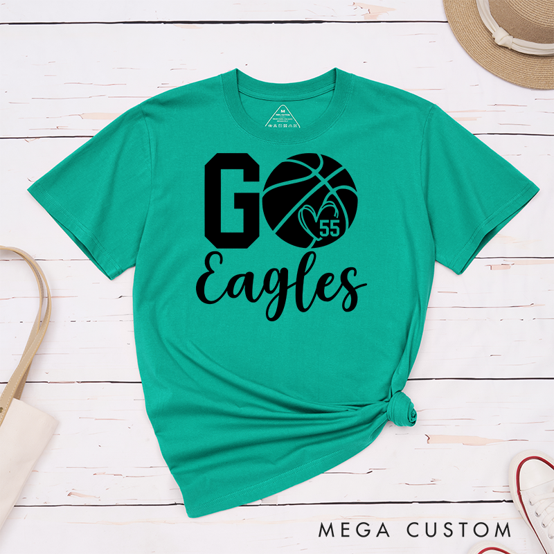 Personalized Basketball T-Shirt with Custom Team Name, Number, and Go Team Design