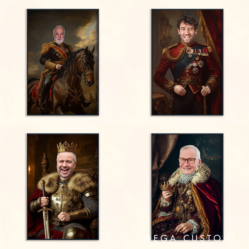 Personalized Royal Painting Style Wall Art For Father Grandpa Poster Without Frame Custom Cartoon Art Lover Gift Custom Portrait