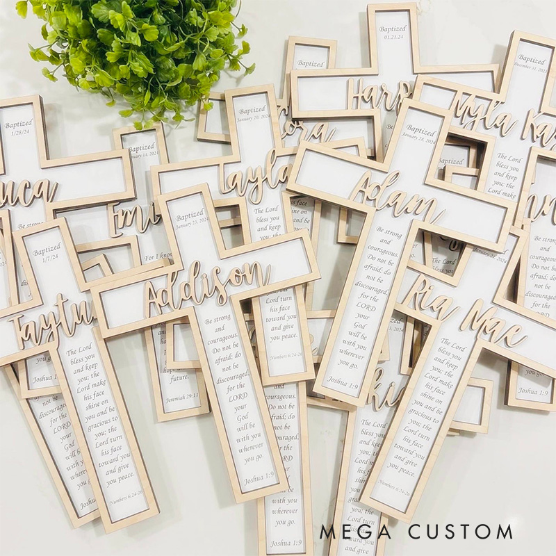 Personalized Baptism Wood Cross with Name Occasion Date and Bible Verse Home Decor Religious Gifts for Christian Dedication Gift Christening Giftfts for Christian Baptism Gift for Home Decor