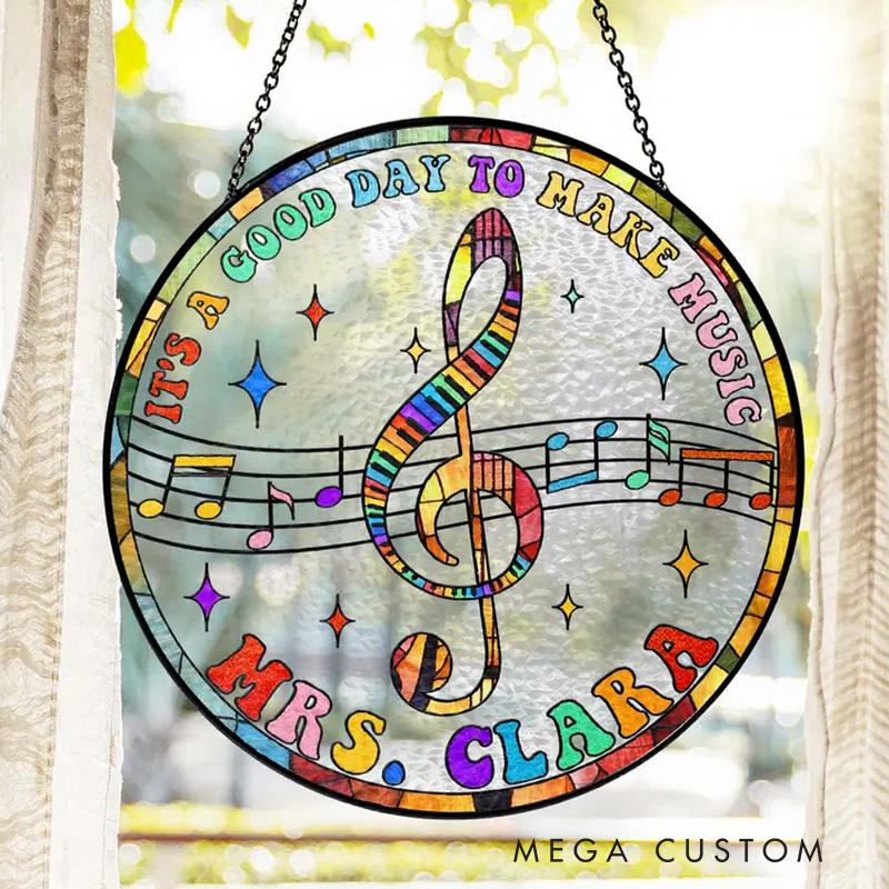 Personalized Name Musical Instrument Stained Glass Suncatcher Music Lover Gift Treble Clef Window Decor